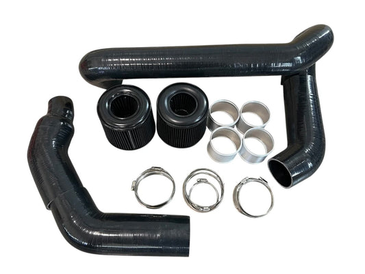 Close-up of silicone intake piping for BMW G87 M2 S58 engine