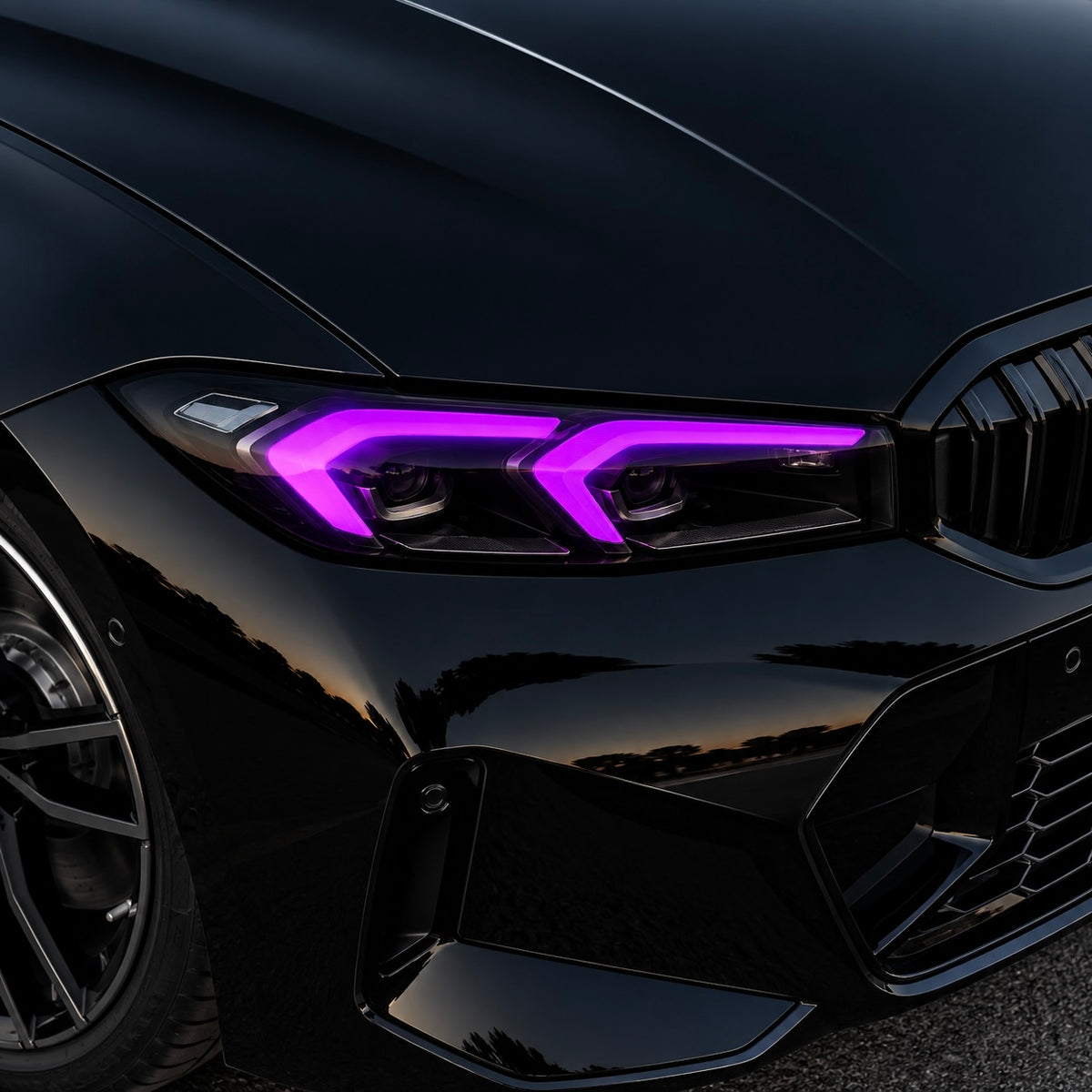 BMW G20 3 Series RGB DRL LED headlight modules with custom purple daytime running lights – Los Reyes Performance
